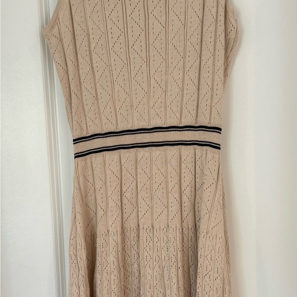 Taylor Beige Knit Midi Dress with Black Stripes